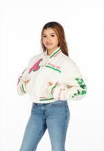 Load image into Gallery viewer, Cropped Phirst and Phinest Leather Varsity Jacket