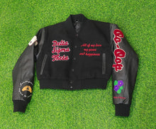 Load image into Gallery viewer, Black Cropped More Than A Social Club Leather Varsity Jacket