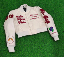 Load image into Gallery viewer, Cream Cropped More Than A Social Club Varsity Leather Jacket