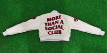 Load image into Gallery viewer, Cream Cropped More Than A Social Club Varsity Leather Jacket