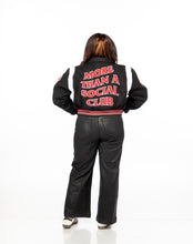 Load image into Gallery viewer, Cropped Collar Black Wool More Than A Social Club Leather Varsity Jacket