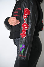 Load image into Gallery viewer, Black Cropped More Than A Social Club Leather Varsity Jacket