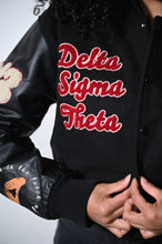 Load image into Gallery viewer, Black Cropped More Than A Social Club Leather Varsity Jacket