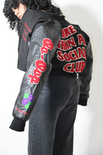 Load image into Gallery viewer, Black Cropped More Than A Social Club Leather Varsity Jacket