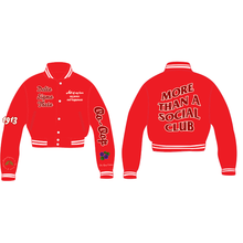 Load image into Gallery viewer, Red Cropped More Than A Social Club Leather Varsity Jacket