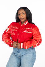 Load image into Gallery viewer, Red Cropped More Than A Social Club Leather Varsity Jacket