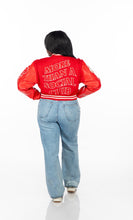 Load image into Gallery viewer, Red Cropped More Than A Social Club Leather Varsity Jacket