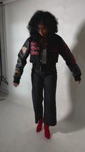 Load and play video in Gallery viewer, Black Cropped More Than A Social Club Leather Varsity Jacket