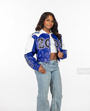 Load image into Gallery viewer, ZΦΒ Finer Woman Blue & White Leather Jacket