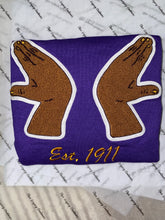 Load image into Gallery viewer, Purple Chenille Omega Psi Phi Hooks Crewneck