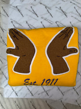 Load image into Gallery viewer, Gold Chenille Omega Psi Phi Hooks Crewneck