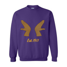 Load image into Gallery viewer, Purple Chenille Omega Psi Phi Hooks Crewneck