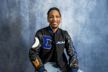 Load image into Gallery viewer, The Blu Phi Club Leather Varsity Jacket
