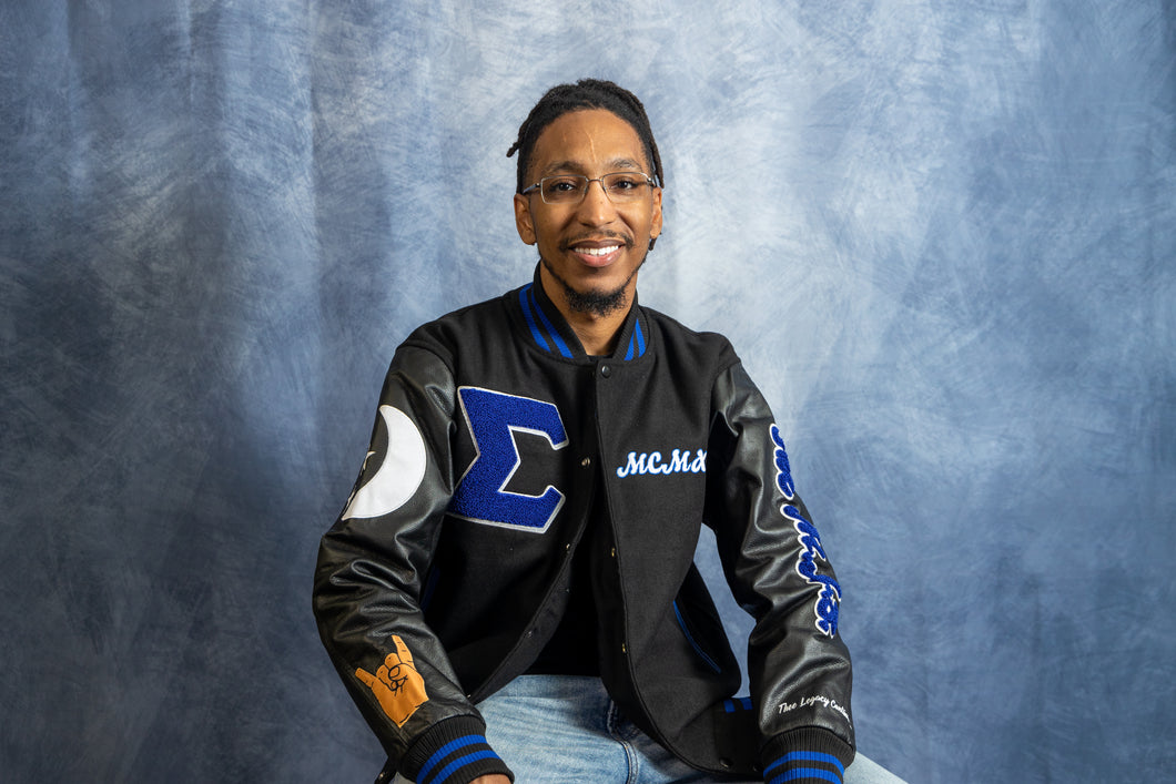 The Blu Phi Club Leather Varsity Jacket