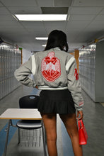 Load image into Gallery viewer, DST Crest Cropped Gray Wool Varsity Jacket
