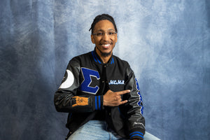 The Blu Phi Club Leather Varsity Jacket