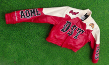 Load image into Gallery viewer, DST Devastating Diva Buckin Red &amp; Cream Leather Jacket
