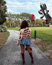 Load image into Gallery viewer, Cream Cropped More Than A Social Club Varsity Leather Jacket
