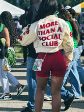 Load image into Gallery viewer, Cream Cropped More Than A Social Club Varsity Leather Jacket
