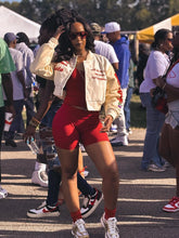 Load image into Gallery viewer, Cream Cropped More Than A Social Club Varsity Leather Jacket
