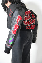 Load image into Gallery viewer, Black Cropped More Than A Social Club Varsity Leather Jacket

