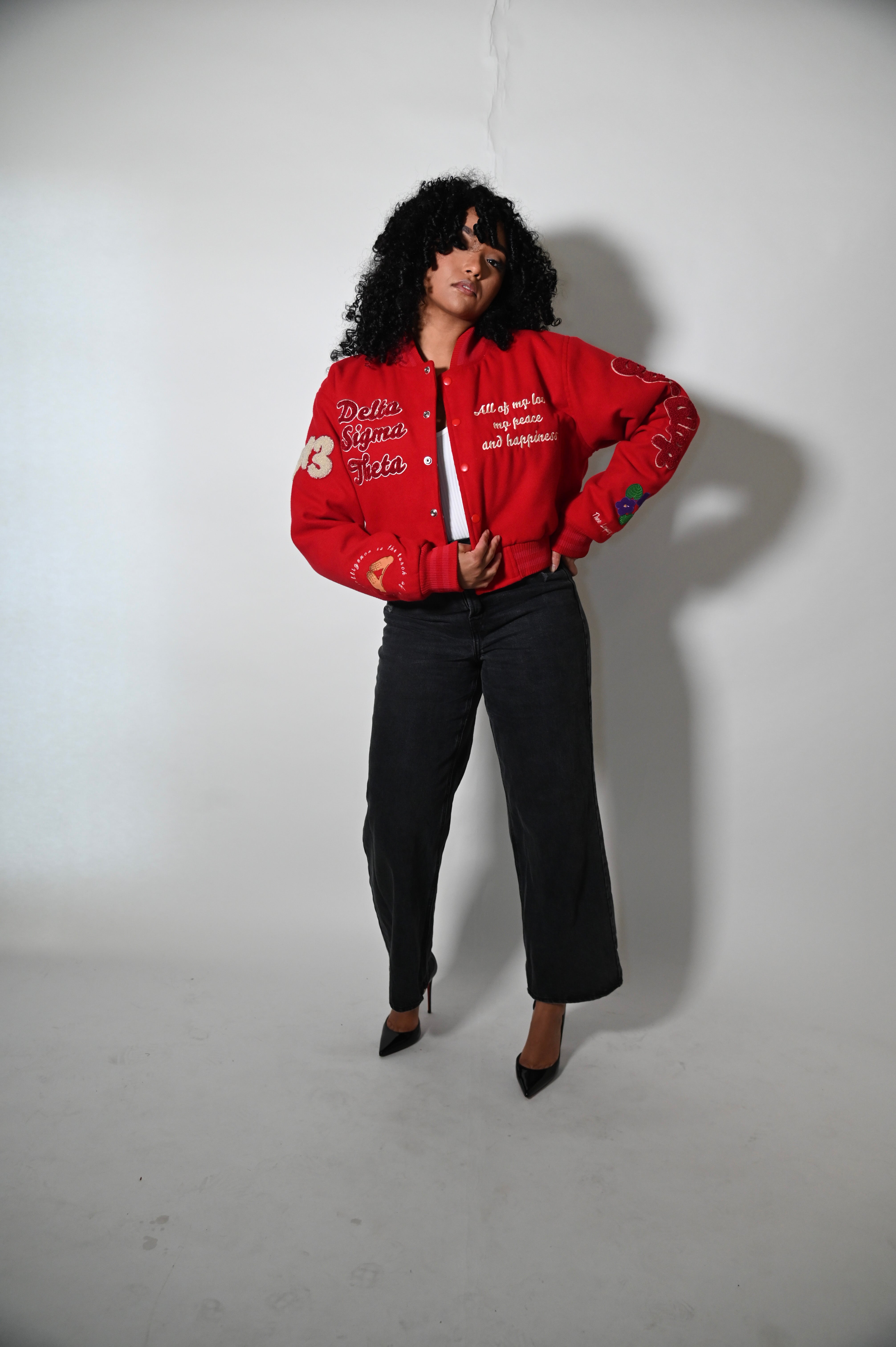 Crimson DST More Than A Social Club Cropped Wool Varsity Jacket 