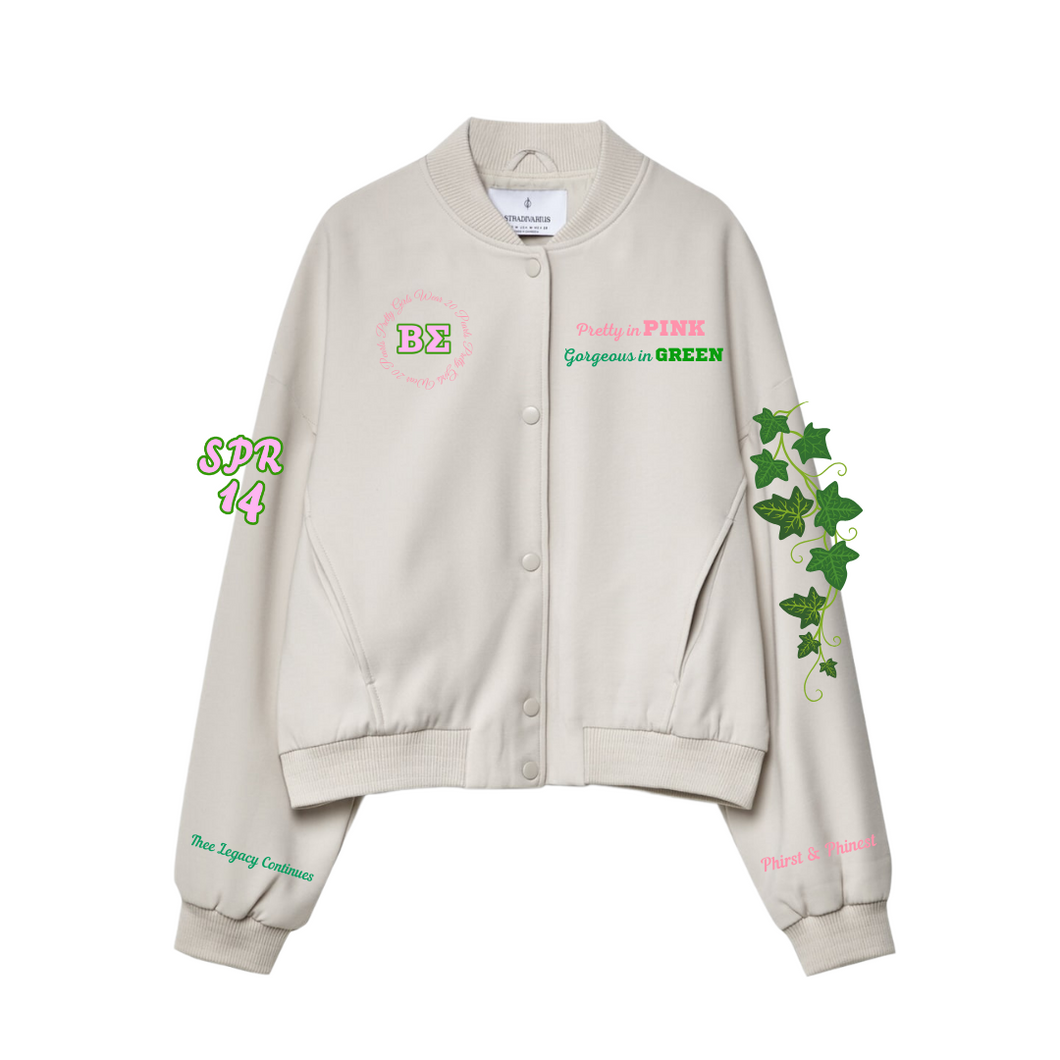 Beta Sigma Cream Cropped Bomber