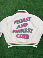 Load image into Gallery viewer, Cropped Phirst and Phinest Leather Varsity Jacket
