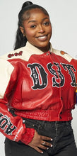 Load image into Gallery viewer, DST Devastating Diva Buckin Red &amp; Cream Leather Jacket
