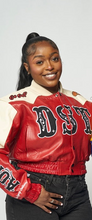 Load image into Gallery viewer, DST Devastating Diva Buckin Red &amp; Cream Leather Jacket

